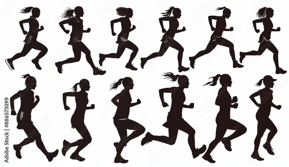 The silhouettes of relay racers are set against a modern illustration of sports and running. The silhouettes of relay racers are set against a modern illustration of sports and running.