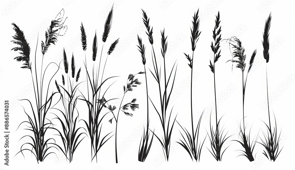Grass clumps in black, modern collection Grass clumps in black, modern collection