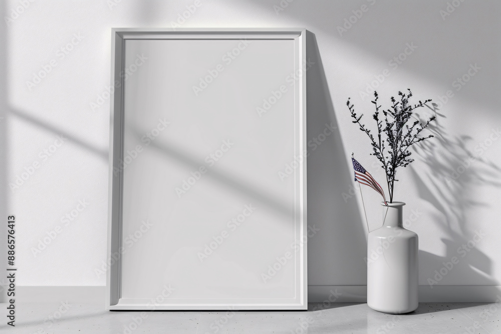 a white frame with a vase of flowers a white frame with a vase of flowers
