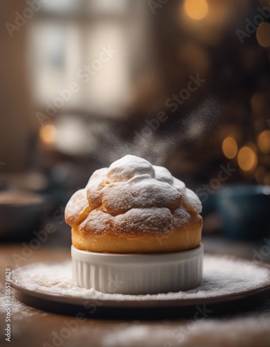 light and fluffy soufflé with a dusting of powdered sugar