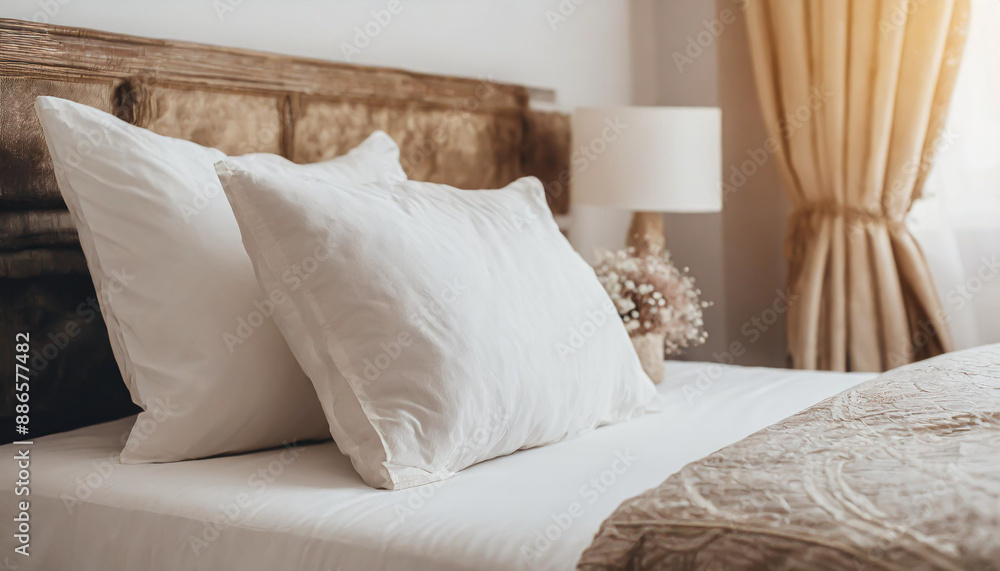 Clean Bedding sheets and pillow on natural wall room background. White bedding and pillow in hotel room. White pillows on empty bed. Clean Bedding sheets and pillow on natural wall room background. White bedding and pillow in hotel room. White pillows on empty bed.