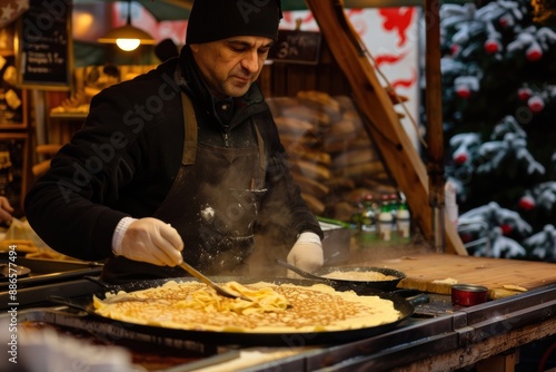 Street food for tourists, vibrant stalls offering diverse, delicious local flavors. photo