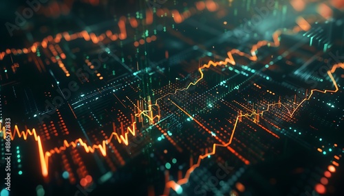 Artistic visualization of a stock market index chart on a digital screen, glowing lines and data points indicating upward movement, set against a dark background for a futuristic feel.