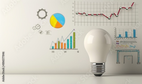 A light bulb glowing brightly with colorful lights inside, surrounded in the style of doodles of business figures