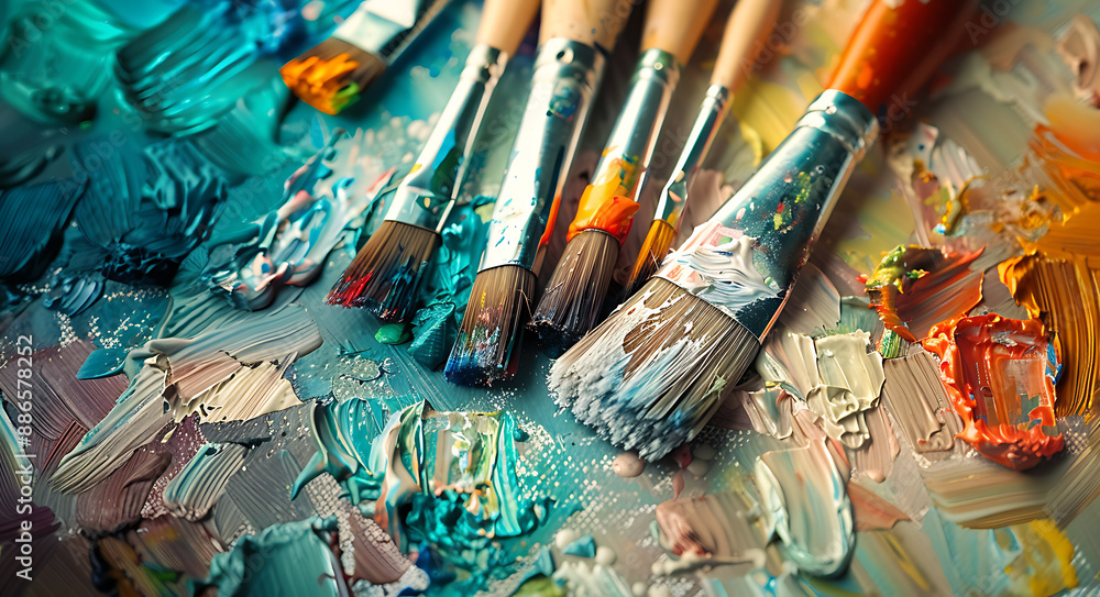 Palette of Creativity: A Close-Up of Artistic Tools Palette of Creativity: A Close-Up of Artistic Tools