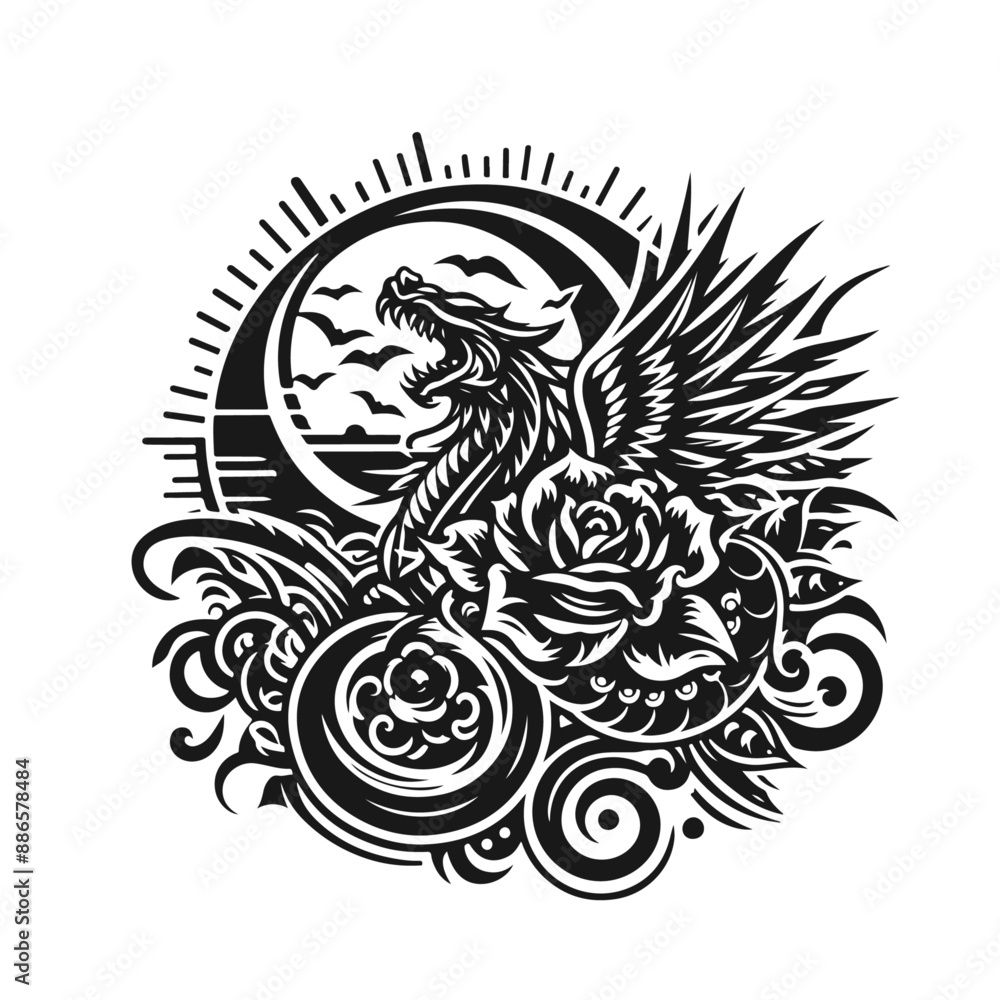 Fototapeta premium black tattoo dragon design