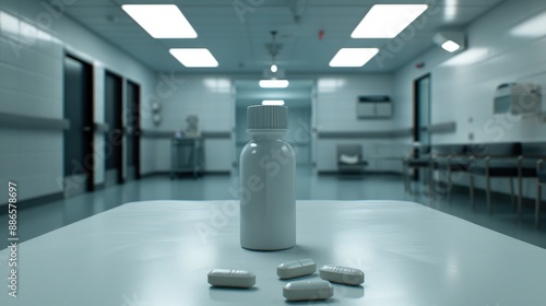 Medical Supply Close-Up  Blank Pill Bottle in Flu Season Setting