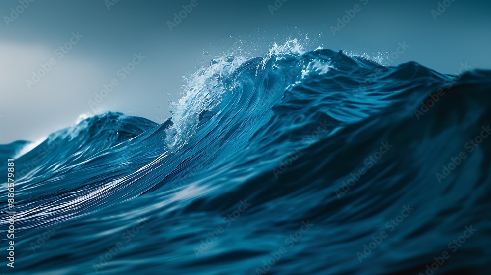 A sleek, simple image of a stormy wave in deep blue, featuring bold, vibrant highlights A sleek, simple image of a stormy wave in deep blue, featuring bold, vibrant highlights