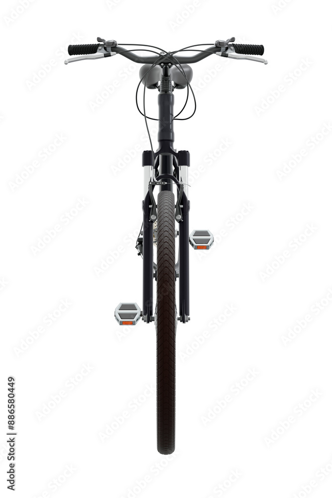 Black bicycle, front view. Black leather saddle and handles. Png clipart isolated on transparent background Black bicycle, front view. Black leather saddle and handles. Png clipart isolated on transparent background