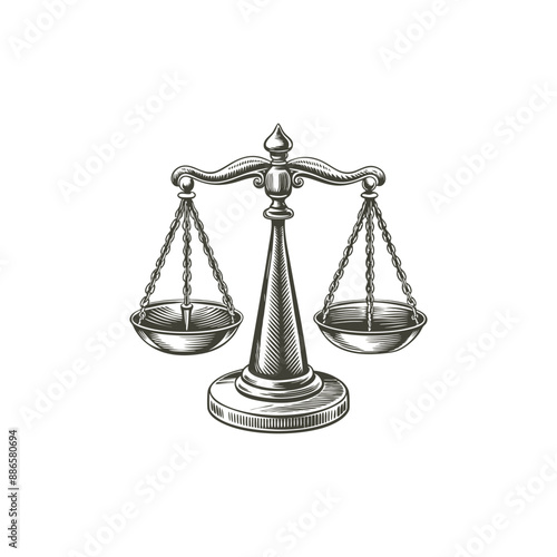 balance scale engraving hand drawn illustration vector