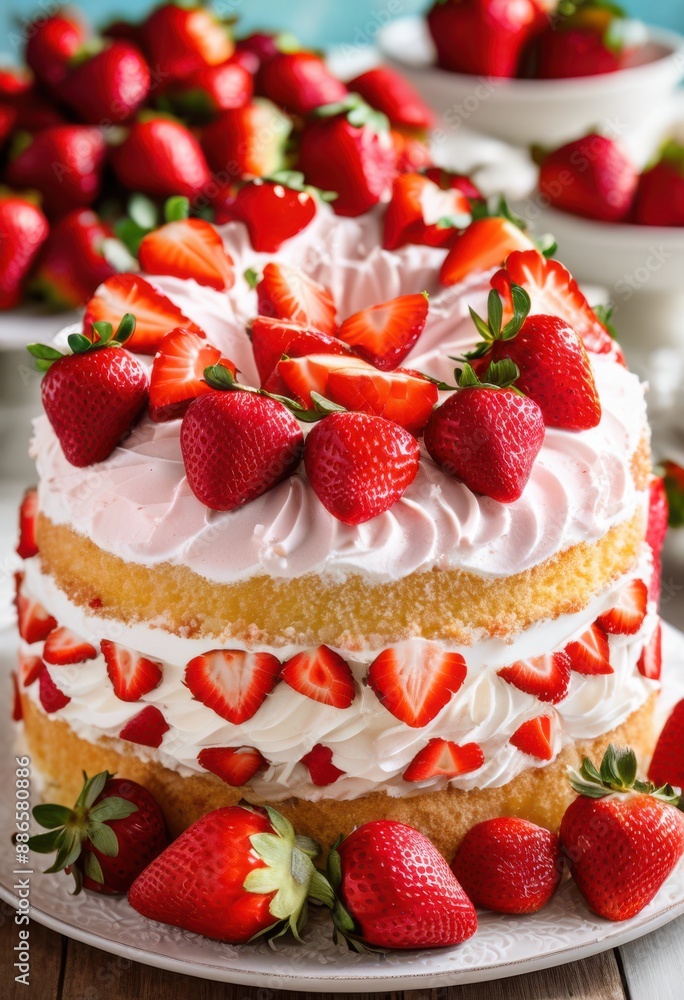 delicate angel cake fluffy strawberries, airy, light, sponge, sugary, fruit, red, white, cream, soft, tasty, homemade, baked, treat, meringue, whipped delicate angel cake fluffy strawberries, airy, light, sponge, sugary, fruit, red, white, cream, soft, tasty, homemade, baked, treat, meringue, whipped