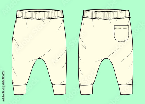 baby unisex terry fleece rib cuff jogger fashion illustration flat sketch vector. 