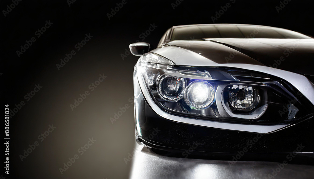 Obraz premium Detail on one of the LED headlights modern car on black background,