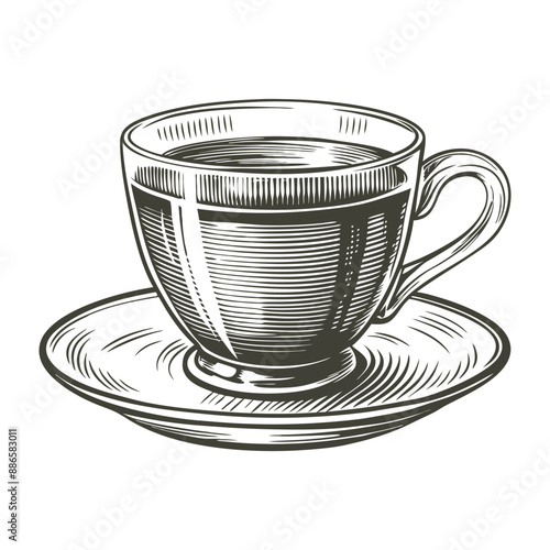 cup of tea engraving hand drawn illustration vector