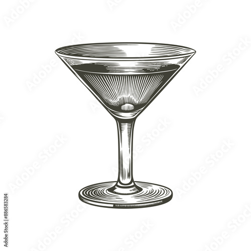 vintage martini glass engraving hand drawn illustration vector