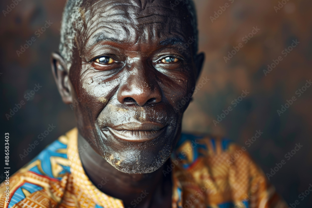 Close-up portrait of a senior man of African descent, studio photo, against a sleek gray studio backdrop Close-up portrait of a senior man of African descent, studio photo, against a sleek gray studio backdrop
