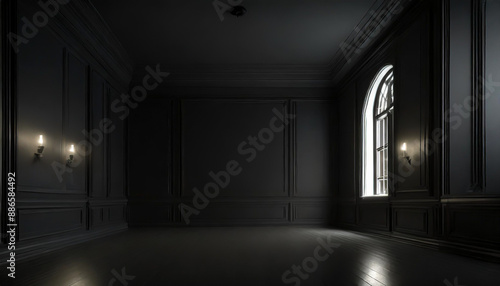 Empty elegant dark room at night with copy space ai generated