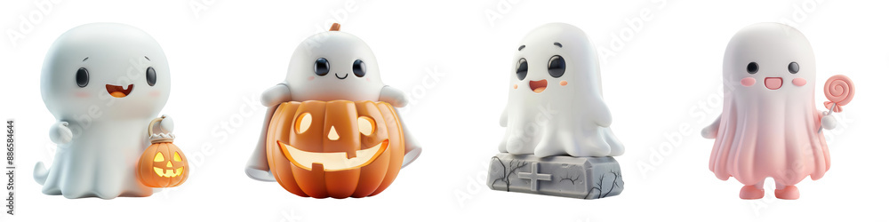 Cute cartoon ghosts in various Halloween costumes, perfect for spooky themes, decorations, and holiday designs. Cute cartoon ghosts in various Halloween costumes, perfect for spooky themes, decorations, and holiday designs.