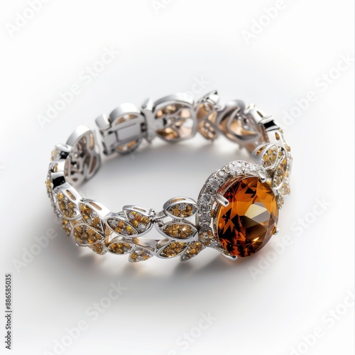Design a topaz and white gold bracelet, art deco design, isolated white background