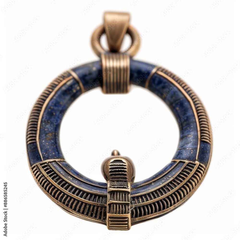 Design a lapis lazuli and copper pendant, ancient Egyptian design, isolated white background Design a lapis lazuli and copper pendant, ancient Egyptian design, isolated white background