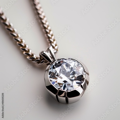 Design a diamond and titanium pendant, contemporary minimal design, isolated white background