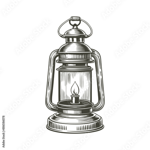Old lantern vintage engraving hand drawn illustration vector