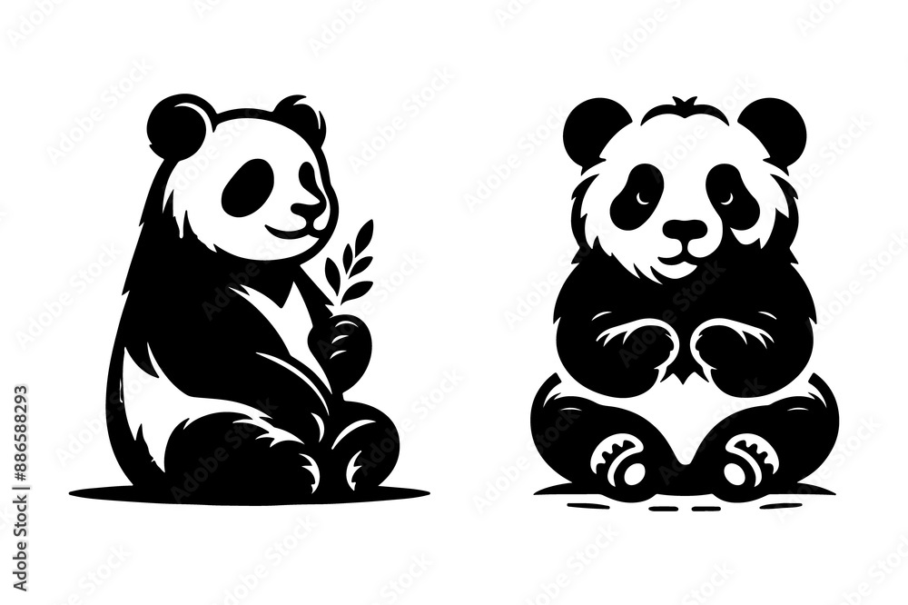 Panda silhouette style vector illustration art isolated on transparent background - Generative AI Panda silhouette style vector illustration art isolated on transparent background - Generative AI