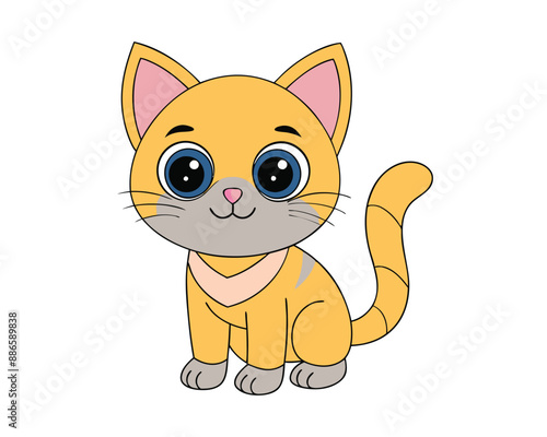 Cute Cat Vector Illustration with White Background - Cartoons, Clipart, Line Art Design, Cute cat vector illustration on a white background, ideal for cartoons, clipart, and line art designs
