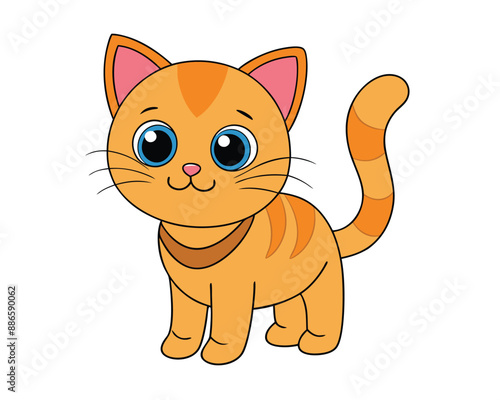 Cute Cat Vector Illustration with White Background - Cartoons, Clipart, Line Art Design, Cute cat vector illustration on a white background, ideal for cartoons, clipart, and line art designs
