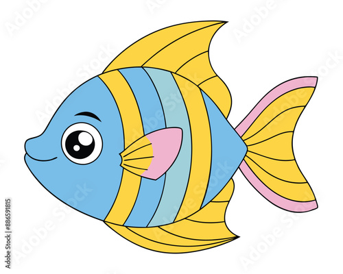 Cute Angelfish Vector Illustration - Cartoons, Clipart, and Line Art Design for Microstock, Adorable angelfish vector illustration, perfect for cartoons, clipart, and line art designs.
