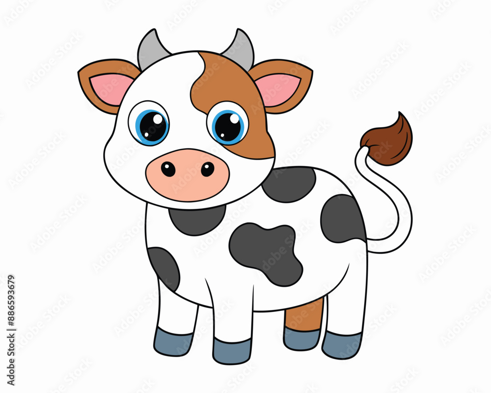 Obraz premium Jersey Cow Vector Illustration - Cartoons, Clipart, and Line Art Design for Microstock, Adorable Jersey cow vector illustration, perfect for cartoons, clipart, and line art designs. 