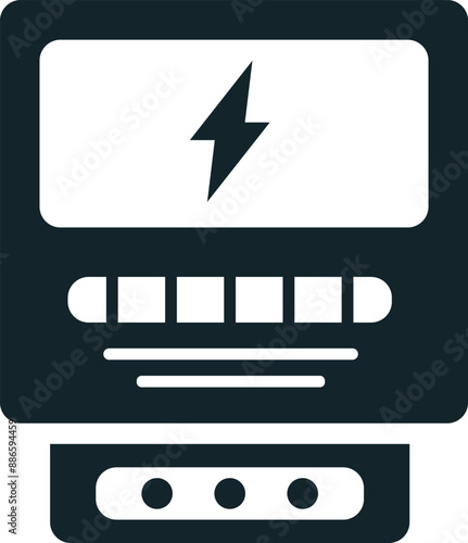 Electric meter Icon: A vector illustration in monochrome, depicted entirely filled.