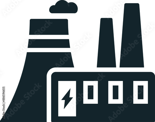 Power plant Icon: A vector illustration in monochrome, depicted entirely filled.