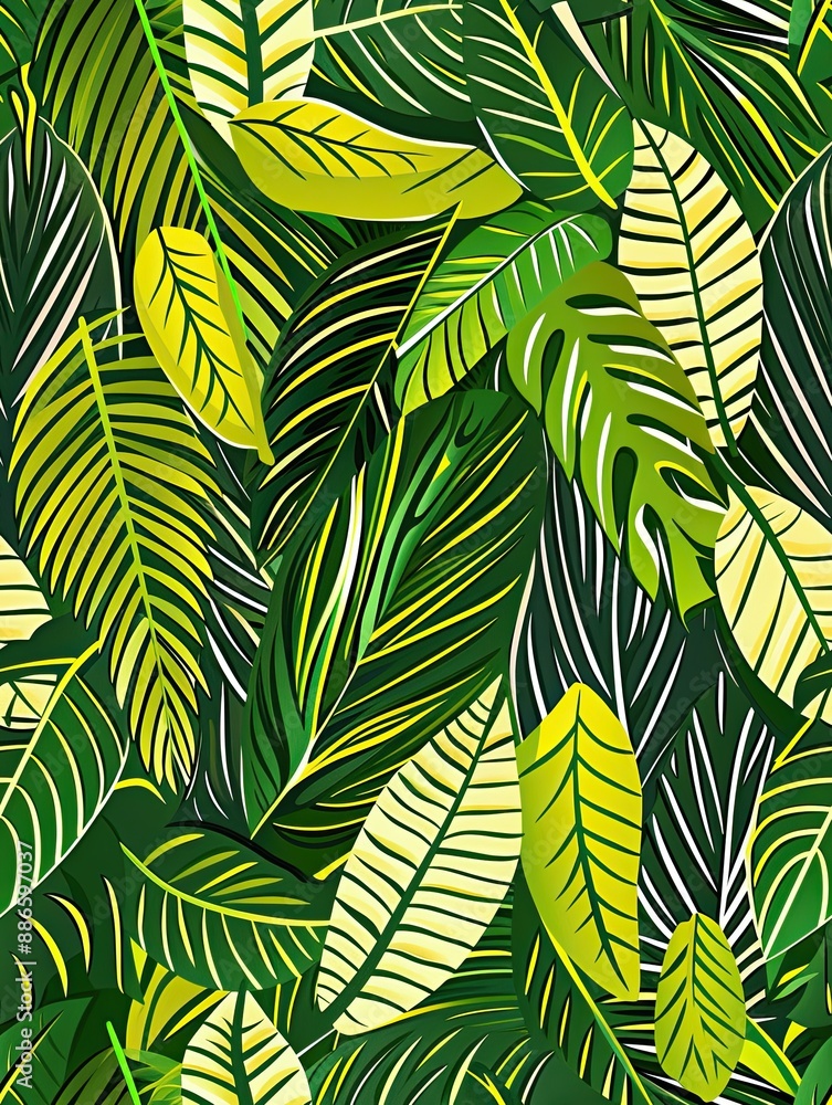 a seamless pattern with tropical leaves in vivid greens and bright accents, capturing a lush, exotic feel.2 a seamless pattern with tropical leaves in vivid greens and bright accents, capturing a lush, exotic feel.2