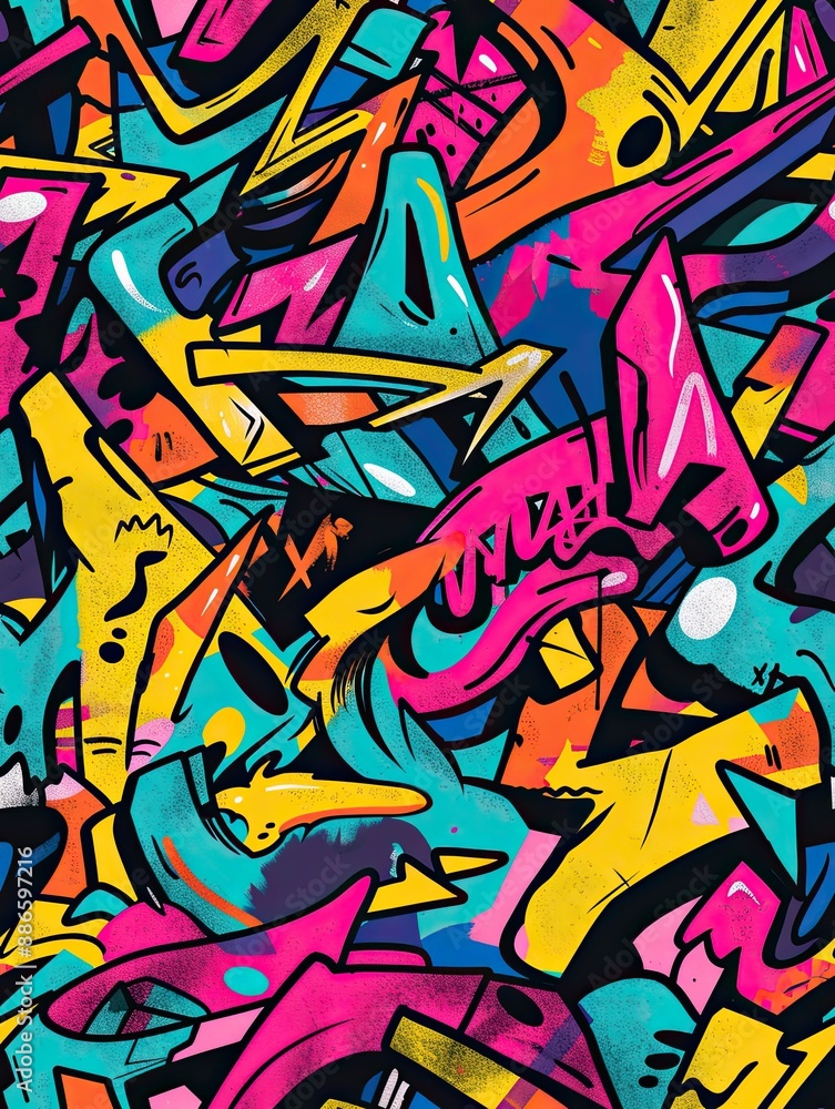 Fototapeta premium Seamless pattern with urban graffiti elements, using soft pastel colors and edgy, street-inspired designs.1