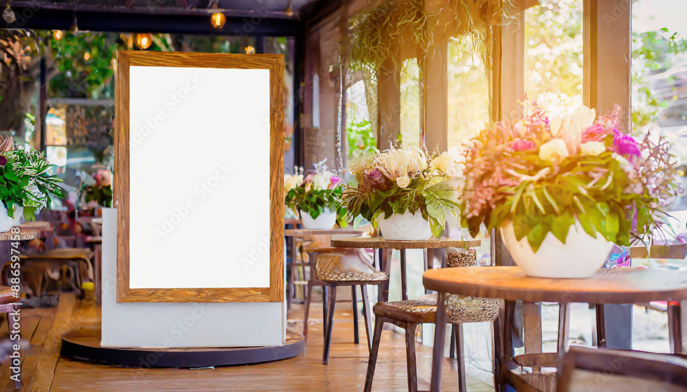 mockup image of blank billboard white screen posters for advertising blank photo frames display in coffee shop for your design mockup image of blank billboard white screen posters for advertising blank photo frames display in coffee shop for your design