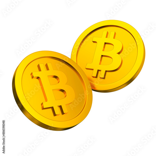 Two Bitcoin sign coins isolated. Cryptocurrency rate concept. 3d rendering.