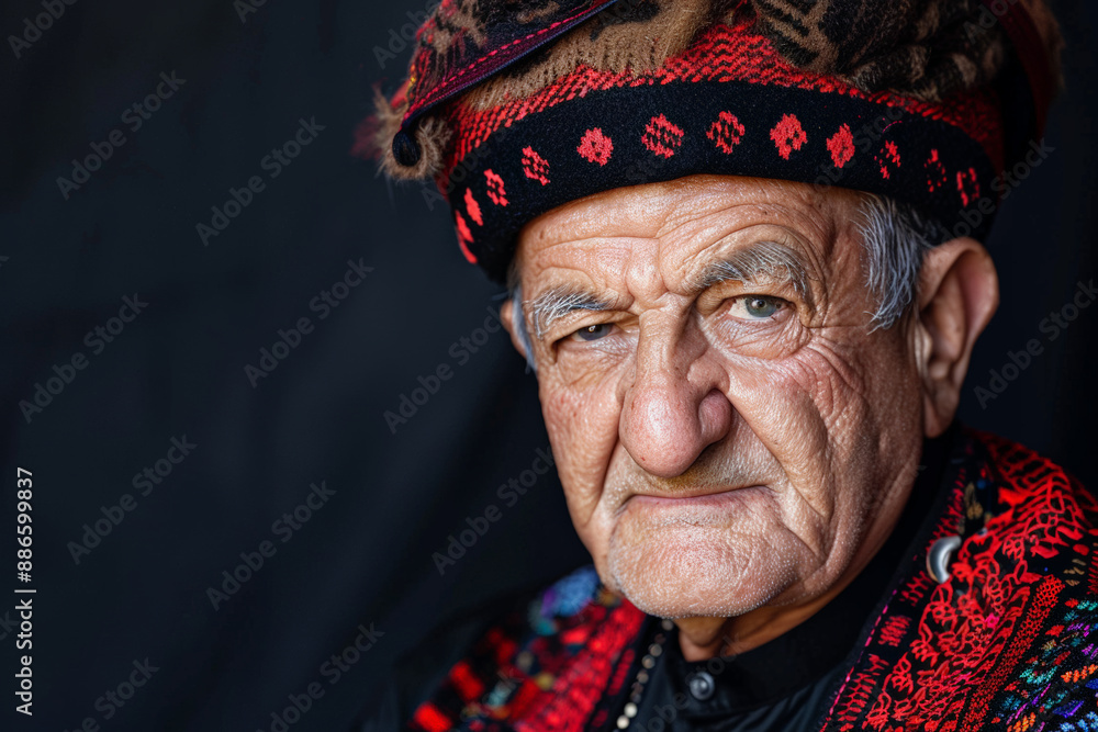 Close-up portrait of a middle aged man of European descent, studio photo, against a sleek gray studio backdrop Close-up portrait of a middle aged man of European descent, studio photo, against a sleek gray studio backdrop