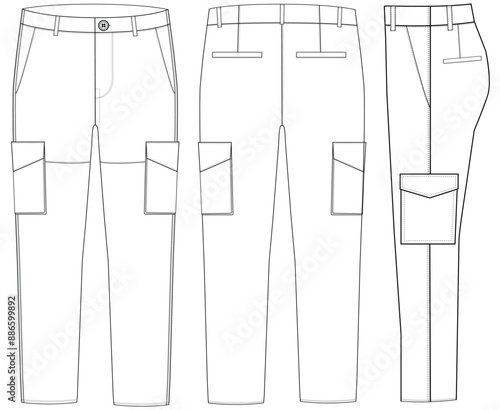 Men's Cargo Pant Cargo Pants technical fashion Illustration template Side views