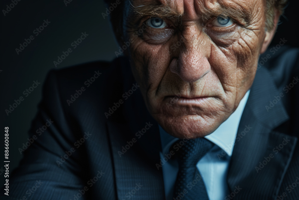 Close-up portrait of a middle aged man of European descent, studio photo, against a sleek gray studio backdrop Close-up portrait of a middle aged man of European descent, studio photo, against a sleek gray studio backdrop