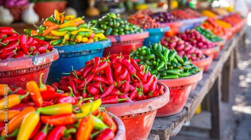 A Journey Through Mexico's Market of Colorful Stalls Offering Chillies with Diverse Spicy Levels