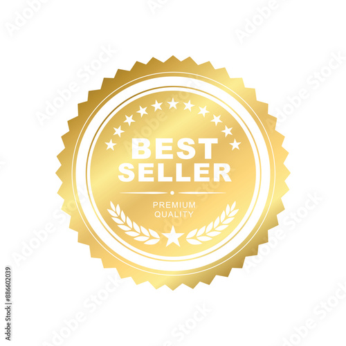 Best seller sticker label, gold badge with Stars and laurel wreath Decoration vector isolated Premium Quality text product, for use to book cover label or your product the Best