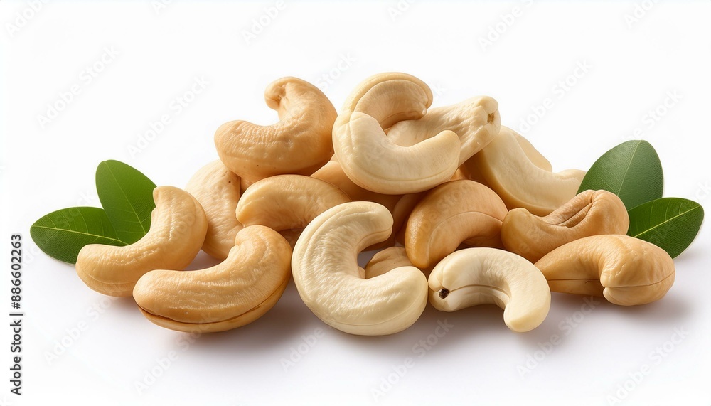 Raw cashew nuts isolated on white background. Raw cashew nuts isolated on white background.