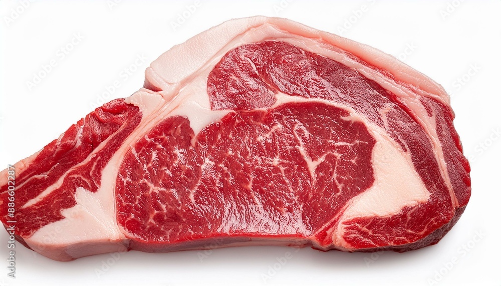 Obraz premium Raw ribeye steak on white background. contains clipping path..