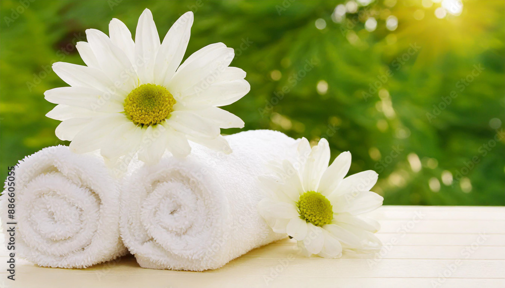 Beautiful composition with spa towels on table Beautiful composition with spa towels on table