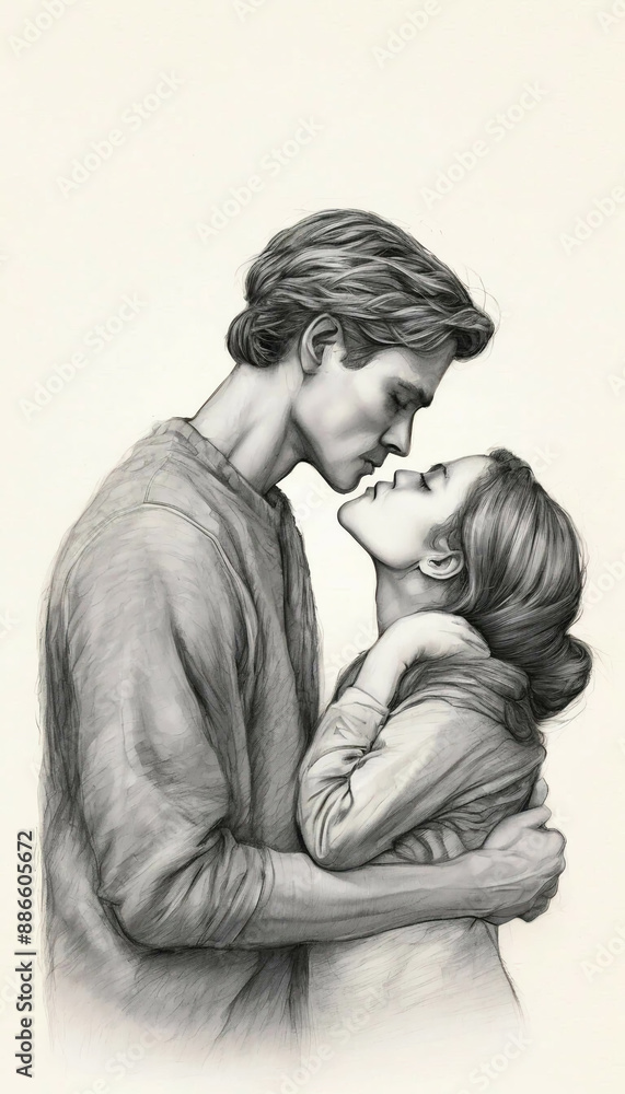 drawing with fine lines and shading, with an emphasis on capturing the essence of human experiences and emotions: love, friendship, tenderness drawing with fine lines and shading, with an emphasis on capturing the essence of human experiences and emotions: love, friendship, tenderness
