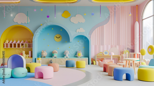Wallpaper Mural Whimsical children's playroom with pastel colors and soft furnishings Torontodigital.ca