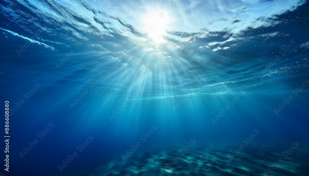 Sunray Reflections Through The Surface Of The Ocean. Underwater Sunray Reflections Through The Surface Of The Ocean. Underwater