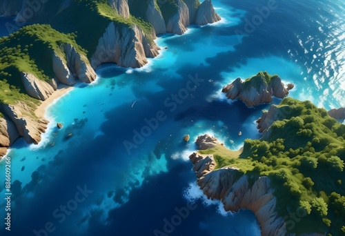 Beautiful beach scenery, high angle view of the sea