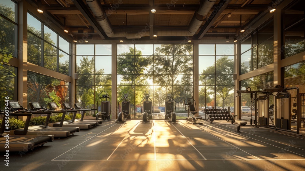 High-tech fitness center with virtual trainers, smart equipment, and biometric monitoring. High-tech fitness center with virtual trainers, smart equipment, and biometric monitoring.